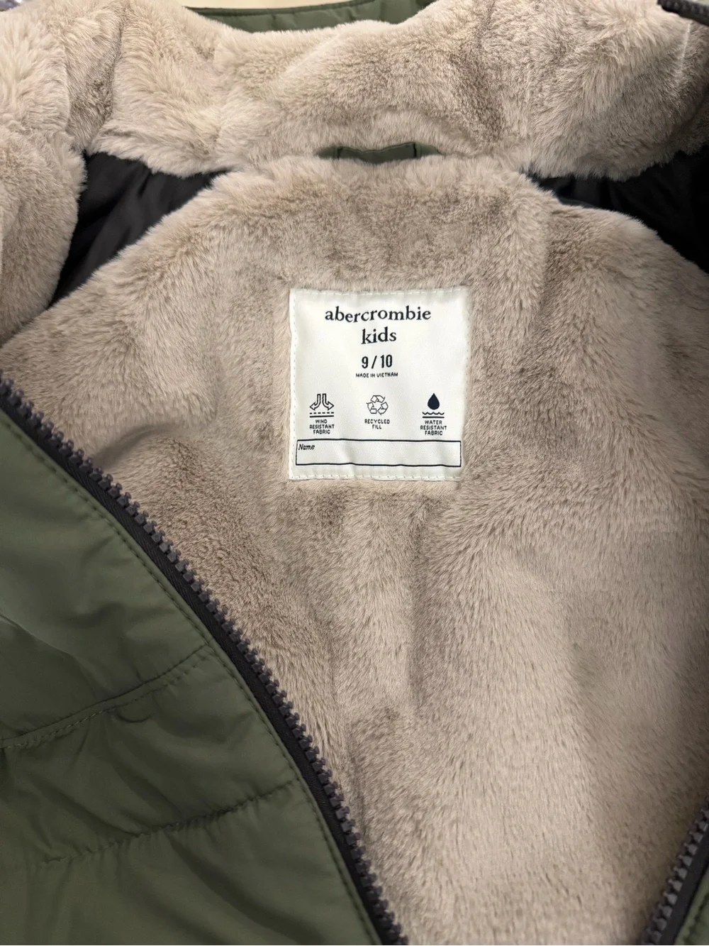abercrombie kids Olive Green Hooded Puffer Jacket